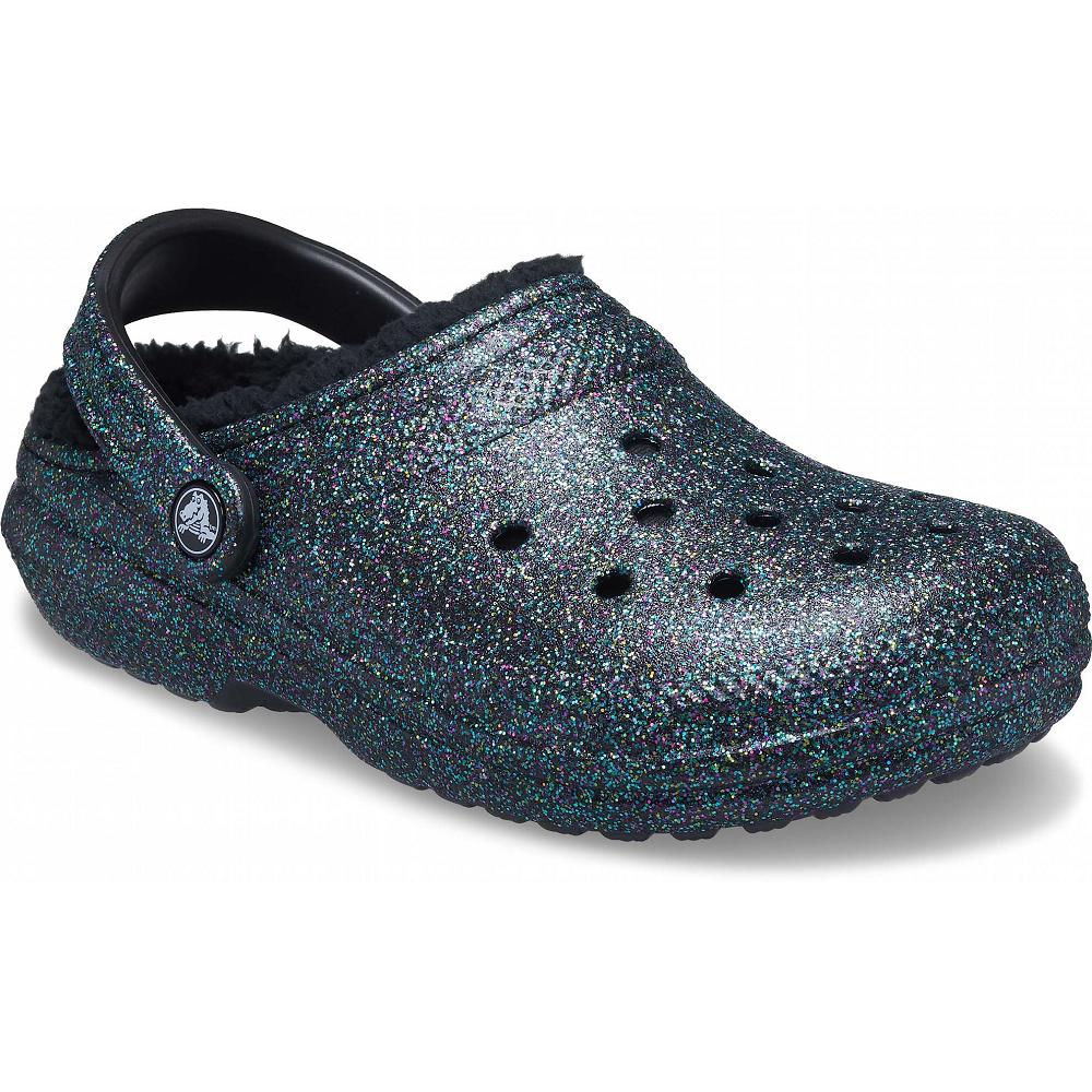 Olive Women's Crocs Classic Glitter Lined Clogs | NZ 0058YXFU